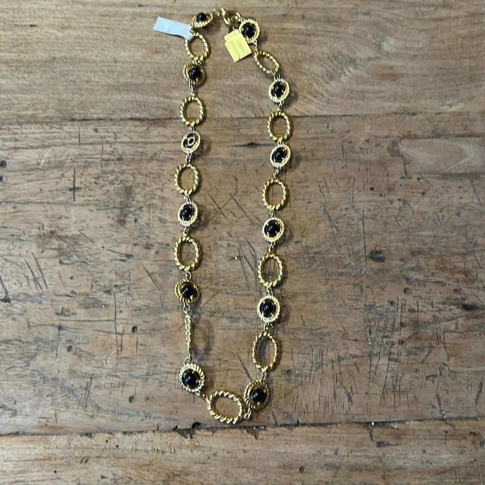 🔥 Vintage 80s Ginnie Johansen Statement Necklace | Signed | Gold & Black Beads